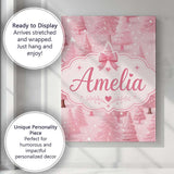 Personalised Name Soft Pink Snowy Christmas Custom  Bespoke Interior Contemporary Canvas Wall Art Print Decor Picture Ready to Hang