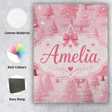 Personalised Name Soft Pink Snowy Christmas Custom  Bespoke Interior Contemporary Canvas Wall Art Print Decor Picture Ready to Hang