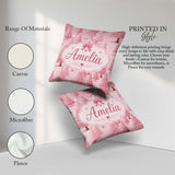Custom Name Soft Pink Snowy Christmas Winter Wonderland Seamless Square Filled Cushion Throw Pillow Sofa Bed Home Decor Zip Washable UK Made