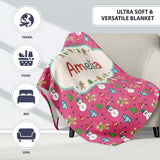 Cute Snowman Gingerbread Mittens Christmas Seamless Pattern Lovely  Personalised Custom Name Super Soft Fleece Blanket Bed Sofa Throw