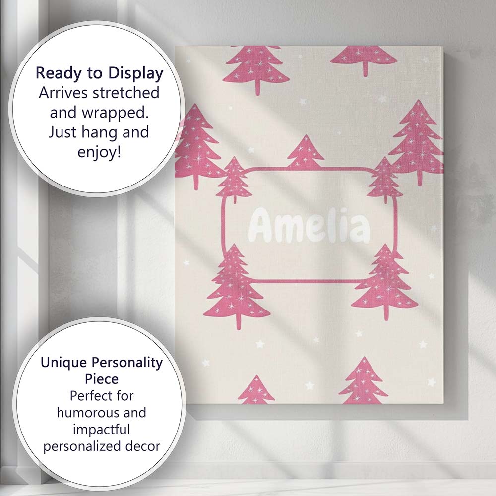 Personalised Name Minimal Pink Christmas Custom  Unique Gift Idea Elegant Feature Canvas Wall Art Print Decor Picture Ready to Hang