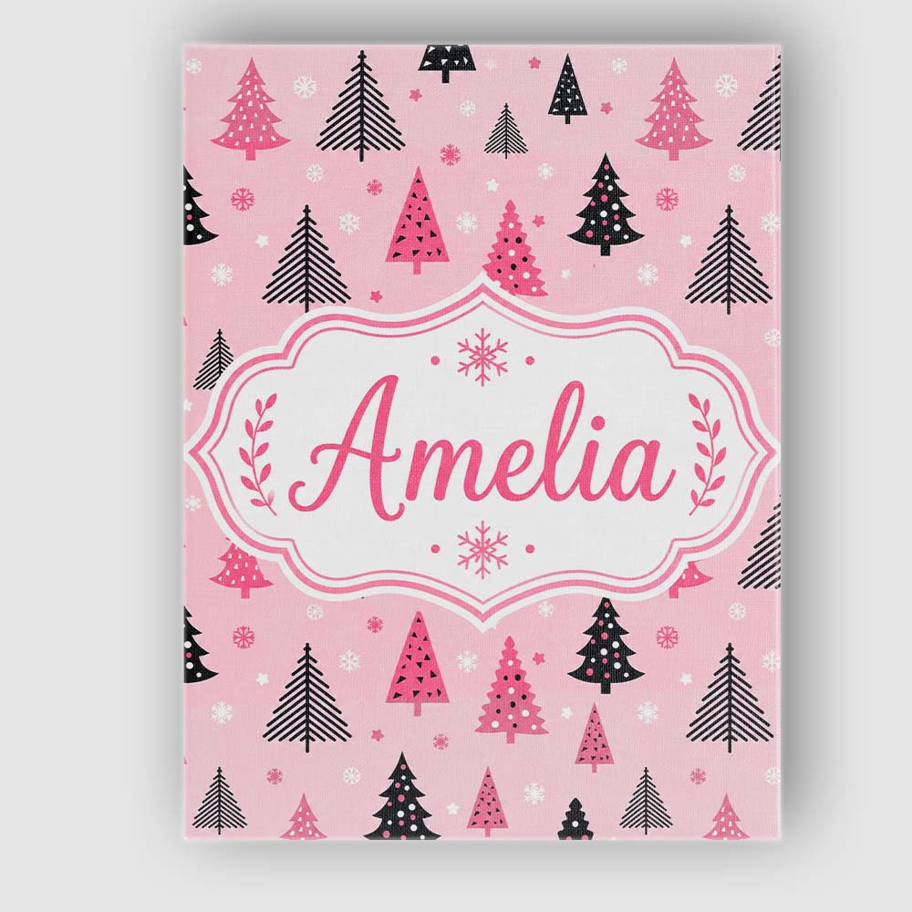Personalised Name Modern Pink Black Christmas Custom Bespoke  Contemporary Display Canvas Wall Art Print Decor Picture Ready to Hang