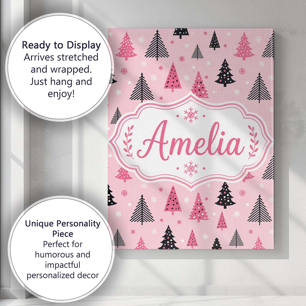 Personalised Name Modern Pink Black Christmas Custom Bespoke  Contemporary Display Canvas Wall Art Print Decor Picture Ready to Hang