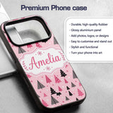 Modern Pink Black Christmas Trees Snowflakes Custom Name Protective Phone Case Mobile Cover Durable Everyday Smartphone Shock Resistant