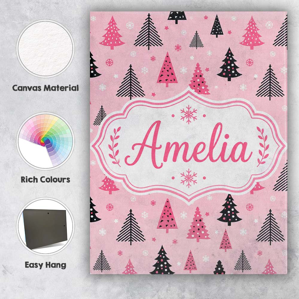 Personalised Name Modern Pink Black Christmas Custom Bespoke  Contemporary Display Canvas Wall Art Print Decor Picture Ready to Hang