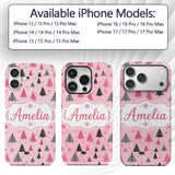 Modern Pink Black Christmas Trees Snowflakes Custom Name Protective Phone Case Mobile Cover Durable Everyday Smartphone Shock Resistant