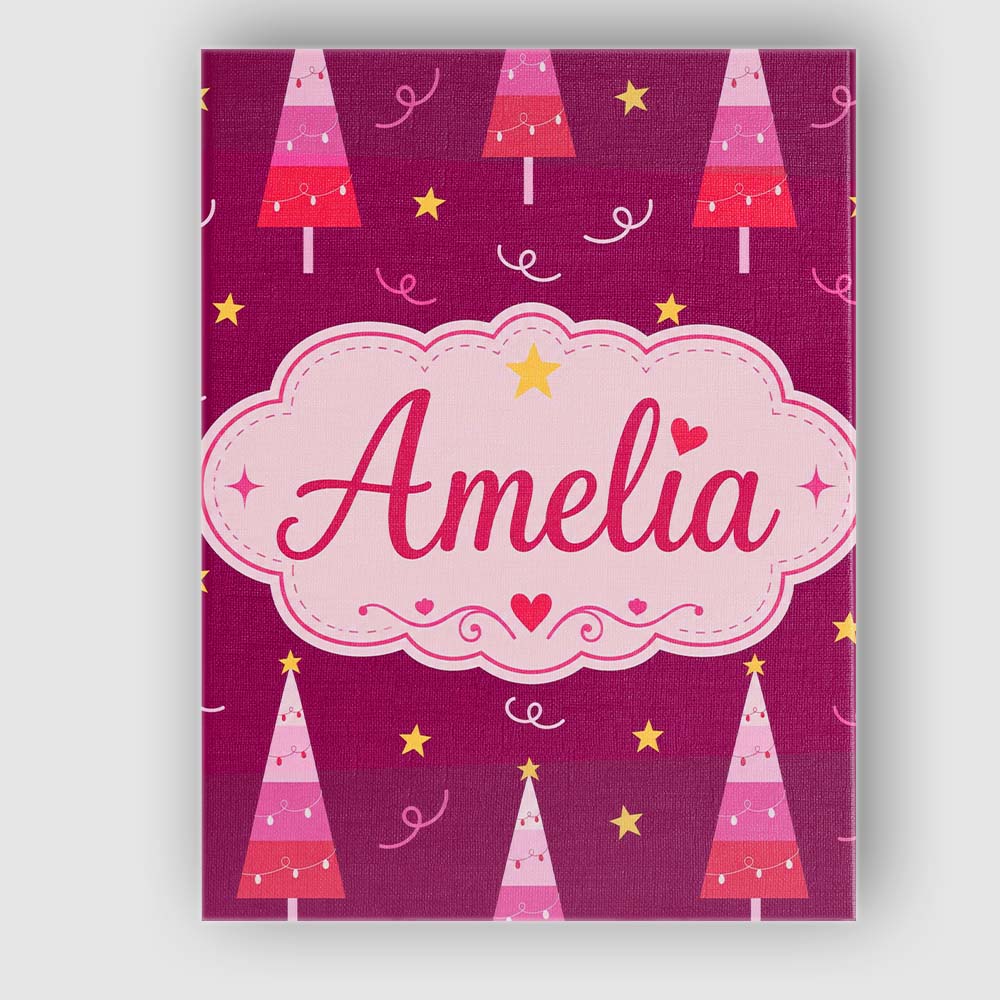 Personalised Name Pink Christmas Trees Custom  Modern Room Accent Elegant Feature Canvas Wall Art Print Decor Picture Ready to Hang