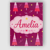 Personalised Name Pink Christmas Trees Custom  Modern Room Accent Elegant Feature Canvas Wall Art Print Decor Picture Ready to Hang