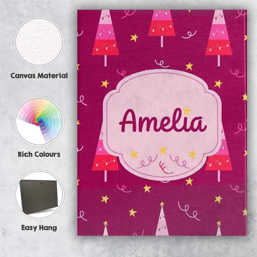 Personalised Name Dark Pink Christmas Trees Custom  Bespoke Interior Contemporary Canvas Wall Art Print Decor Picture Ready to Hang