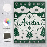 Personalised Name Green White Snowflakes Custom  Unique Gift Idea Elegant Feature Canvas Wall Art Print Decor Picture Ready to Hang