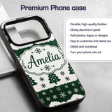 Green White Snowflakes Christmas Trees Winter Custom Name Protective Phone Case Mobile Cover Durable Everyday Smartphone Shock Resistant