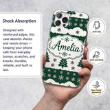 Green White Snowflakes Christmas Trees Winter Custom Name Protective Phone Case Mobile Cover Durable Everyday Smartphone Shock Resistant