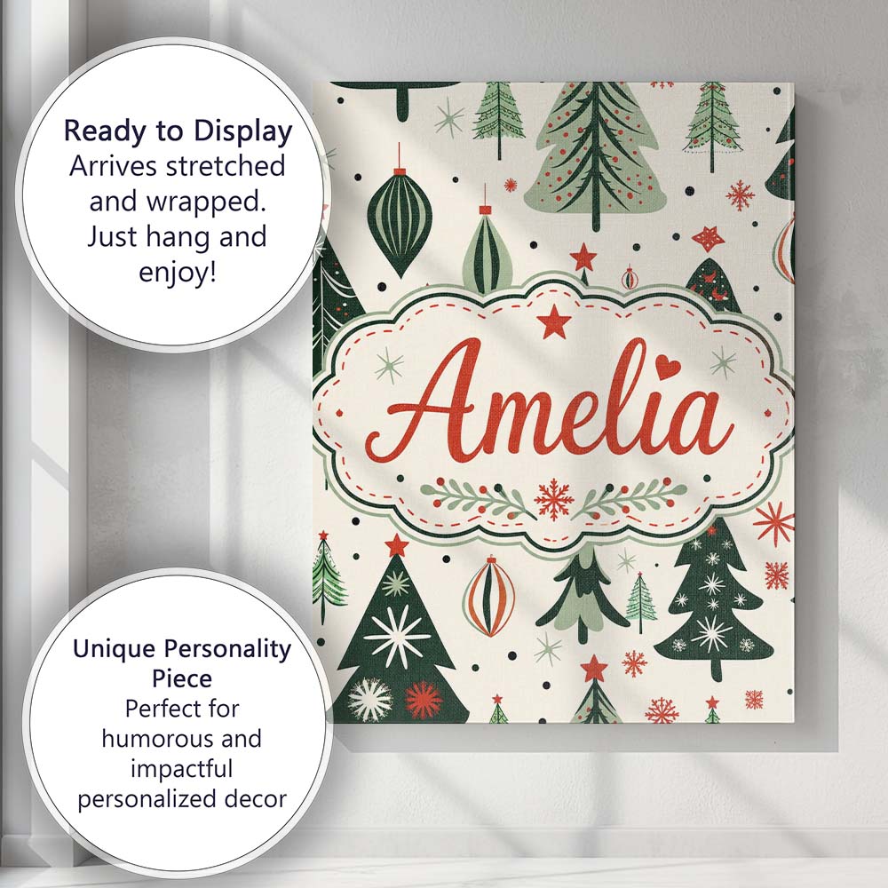 Personalised Name Modern Christmas Trees Custom  Unique Gift Idea Elegant Feature Canvas Wall Art Print Decor Picture Ready to Hang