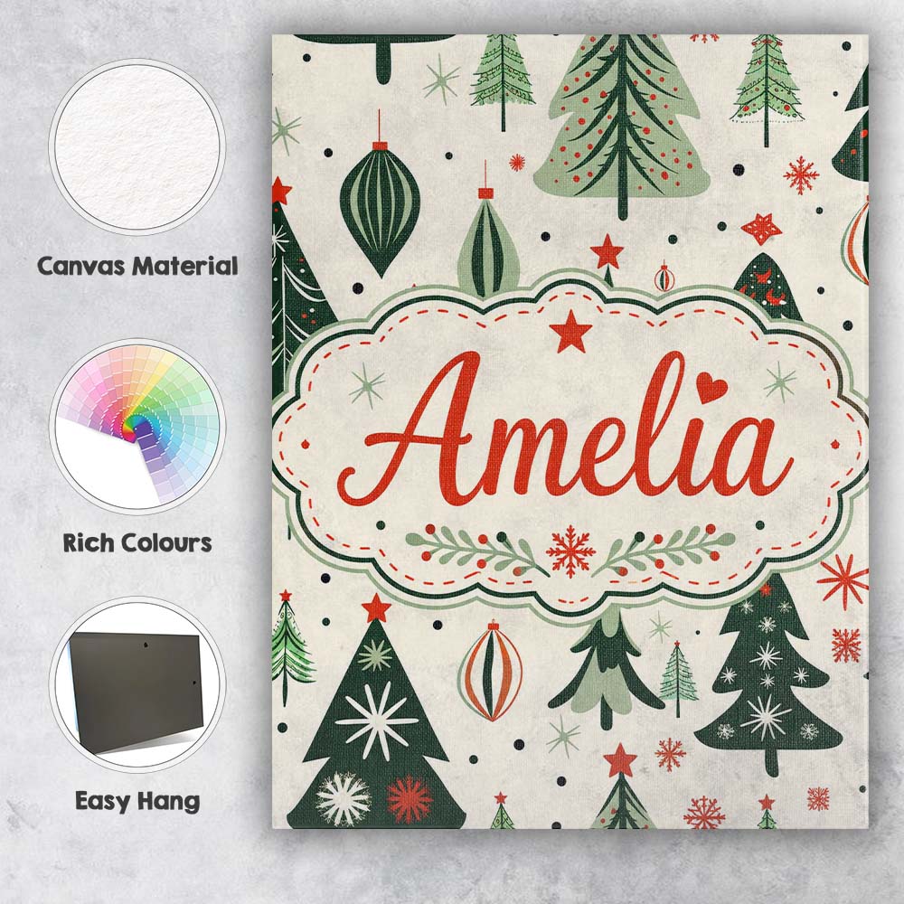 Personalised Name Modern Christmas Trees Custom  Unique Gift Idea Elegant Feature Canvas Wall Art Print Decor Picture Ready to Hang