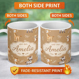 Personalized Custom Name Safari Animals with Elephant Lion Cub and Elephant on Warm Brown 11oz Ceramic Coffee Tea Mug White Large Handle