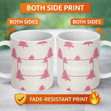 Personalized Custom Name Minimal Pink Christmas Trees Stars Winter Seamless Pattern Lovely 11oz Ceramic Coffee Tea Mug White Large Handle