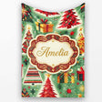 Colorful Christmas Trees Gifts Snowflakes Festive Seamless Pattern  Personalised Custom Name Super Soft Fleece Blanket Bed Sofa Throw
