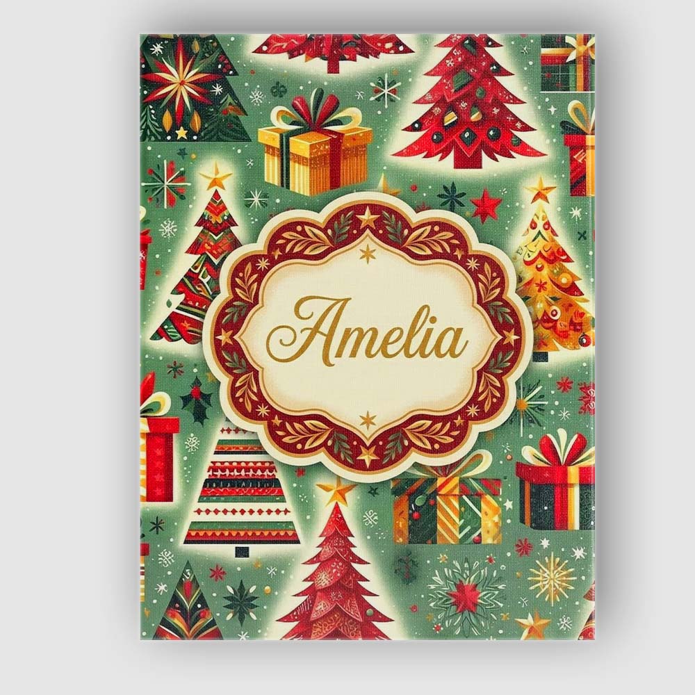 Personalised Name Colorful Christmas Trees Custom  Unique Gift Idea Elegant Feature Canvas Wall Art Print Decor Picture Ready to Hang