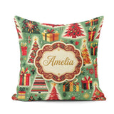 Custom Name Colorful Christmas Trees Snowflakes Festive Seamless Square Filled Cushion Throw Pillow Sofa Bed Home Decor Zip Washable UK Made