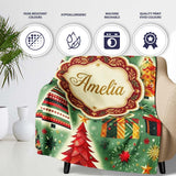 Colorful Christmas Trees Gifts Snowflakes Festive Seamless Pattern  Personalised Custom Name Super Soft Fleece Blanket Bed Sofa Throw