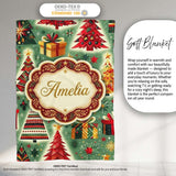 Colorful Christmas Trees Gifts Snowflakes Festive Seamless Pattern  Personalised Custom Name Super Soft Fleece Blanket Bed Sofa Throw