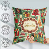 Custom Name Colorful Christmas Trees Snowflakes Festive Seamless Square Filled Cushion Throw Pillow Sofa Bed Home Decor Zip Washable UK Made