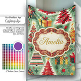 Colorful Christmas Trees Gifts Snowflakes Festive Seamless Pattern  Personalised Custom Name Super Soft Fleece Blanket Bed Sofa Throw