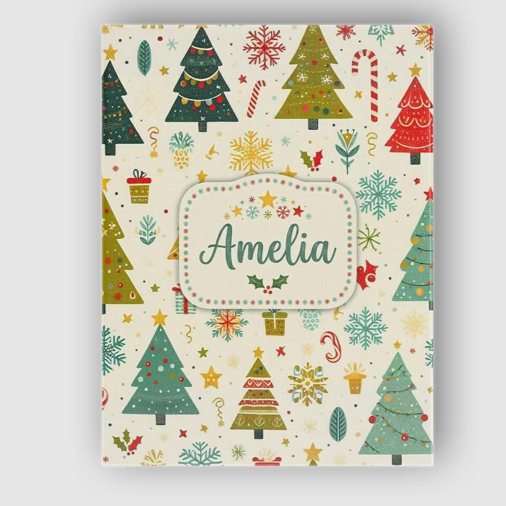 Personalised Name Cute Christmas Trees Custom  Modern Room Accent Elegant Feature Canvas Wall Art Print Decor Picture Ready to Hang