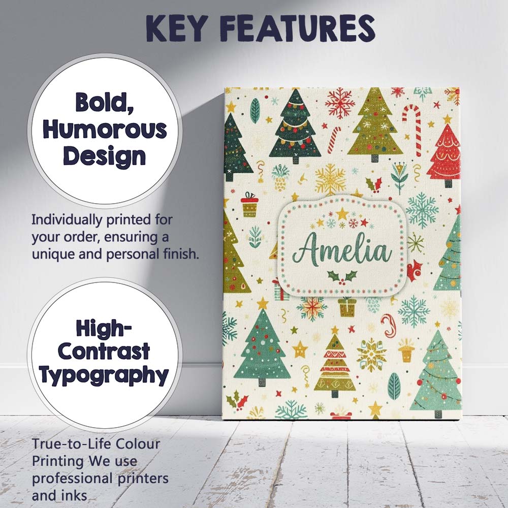 Personalised Name Cute Christmas Trees Custom  Modern Room Accent Elegant Feature Canvas Wall Art Print Decor Picture Ready to Hang
