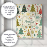Personalised Name Cute Christmas Trees Custom  Modern Room Accent Elegant Feature Canvas Wall Art Print Decor Picture Ready to Hang