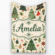 Vintage Christmas Trees Ornaments Snowflakes Festive Seamless Lovely  Personalised Custom Name Super Soft Fleece Blanket Bed Sofa Throw