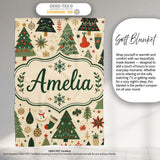 Vintage Christmas Trees Ornaments Snowflakes Festive Seamless Lovely  Personalised Custom Name Super Soft Fleece Blanket Bed Sofa Throw