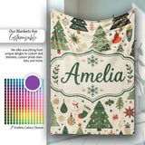 Vintage Christmas Trees Ornaments Snowflakes Festive Seamless Lovely  Personalised Custom Name Super Soft Fleece Blanket Bed Sofa Throw