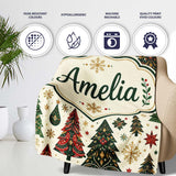 Decorative Christmas Tree Motifs with Snowflakes and Starbursts  Personalised Custom Name Super Soft Fleece Blanket Bed Sofa Throw