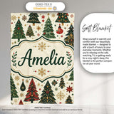 Decorative Christmas Tree Motifs with Snowflakes and Starbursts  Personalised Custom Name Super Soft Fleece Blanket Bed Sofa Throw