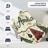 Decorative Christmas Tree Motifs with Snowflakes and Starbursts  Personalised Custom Name Super Soft Fleece Blanket Bed Sofa Throw