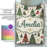 Decorative Christmas Tree Motifs with Snowflakes and Starbursts  Personalised Custom Name Super Soft Fleece Blanket Bed Sofa Throw
