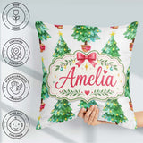 Custom Name Watercolor Trees with Lights and Stars Cute Seamless Square Filled Cushion Throw Pillow Sofa Bed Home Decor Zip Washable UK Made
