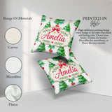 Custom Name Watercolor Trees with Lights and Stars Cute Seamless Square Filled Cushion Throw Pillow Sofa Bed Home Decor Zip Washable UK Made