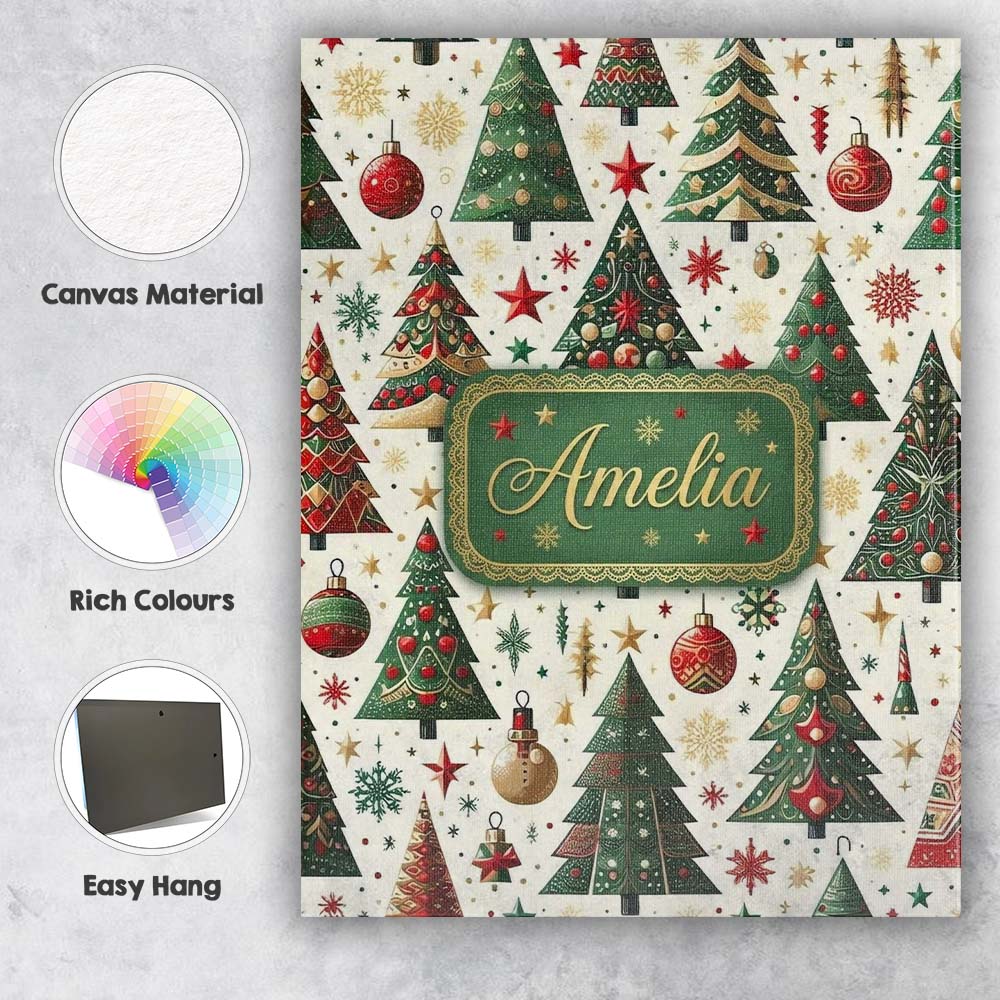 Personalised Name Classic Christmas Tree Custom  Unique Gift Idea Elegant Feature Canvas Wall Art Print Decor Picture Ready to Hang