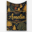 Modern Scandinavian Winter Trees in Gold and Dark Background Lovely  Personalised Custom Name Super Soft Fleece Blanket Bed Sofa Throw