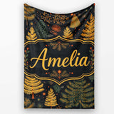 Modern Scandinavian Winter Trees in Gold and Dark Background Lovely  Personalised Custom Name Super Soft Fleece Blanket Bed Sofa Throw