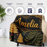 Modern Scandinavian Winter Trees in Gold and Dark Background Lovely  Personalised Custom Name Super Soft Fleece Blanket Bed Sofa Throw