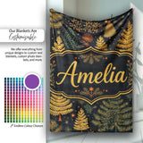 Modern Scandinavian Winter Trees in Gold and Dark Background Lovely  Personalised Custom Name Super Soft Fleece Blanket Bed Sofa Throw