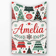 Minimal Christmas Trees and Snowflake Shapes in Red Green Style  Personalised Custom Name Super Soft Fleece Blanket Bed Sofa Throw