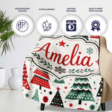 Minimal Christmas Trees and Snowflake Shapes in Red Green Style  Personalised Custom Name Super Soft Fleece Blanket Bed Sofa Throw