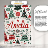 Minimal Christmas Trees and Snowflake Shapes in Red Green Style  Personalised Custom Name Super Soft Fleece Blanket Bed Sofa Throw