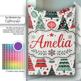 Minimal Christmas Trees and Snowflake Shapes in Red Green Style  Personalised Custom Name Super Soft Fleece Blanket Bed Sofa Throw
