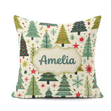Custom Name Scandinavian Trees with Stars Snowflakes and Festive Square Filled Cushion Throw Pillow Sofa Bed Home Decor Zip Washable UK Made