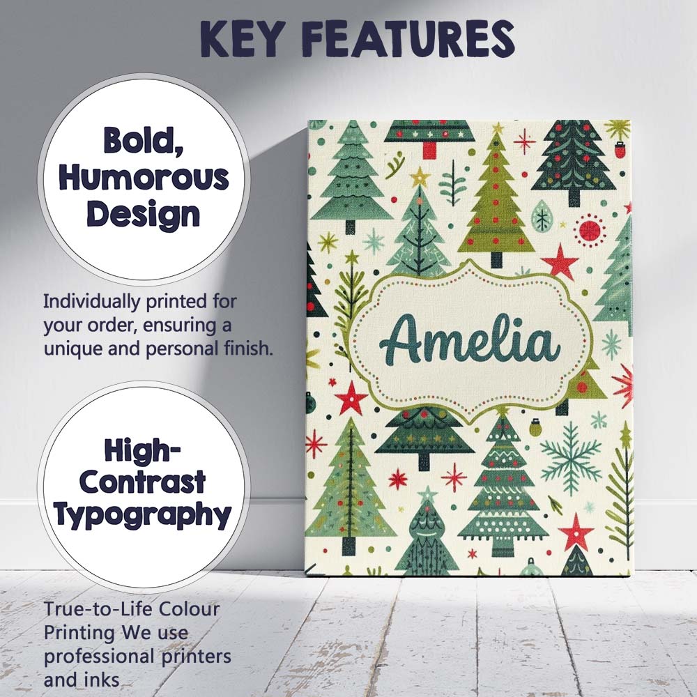 Personalised Name Scandinavian Christmas Custom  Unique Gift Idea Elegant Feature Canvas Wall Art Print Decor Picture Ready to Hang